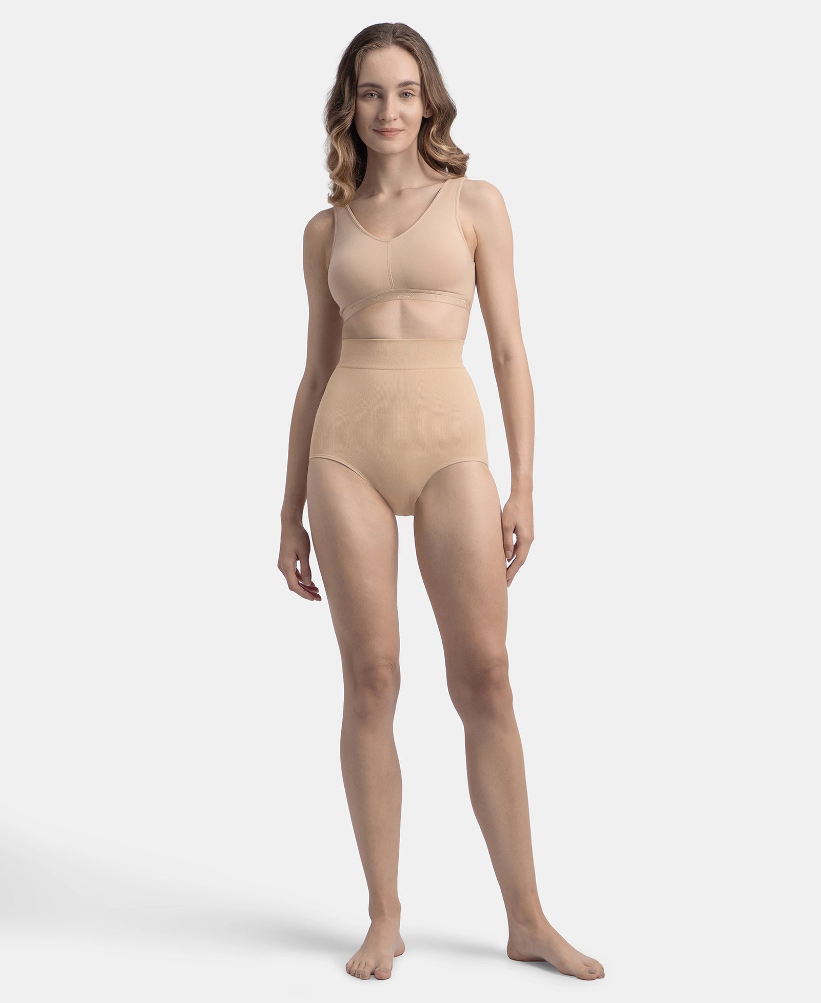 High Waist Microfiber Elastane Stretch Seamfree Bikini Shapewear - Skin