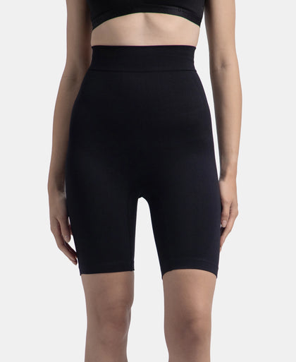 High Waist Microfiber Elastane Stretch Seamfree Shorts Shapewear - Black