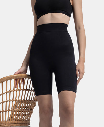 High Waist Microfiber Elastane Stretch Seamfree Shorts Shapewear - Black