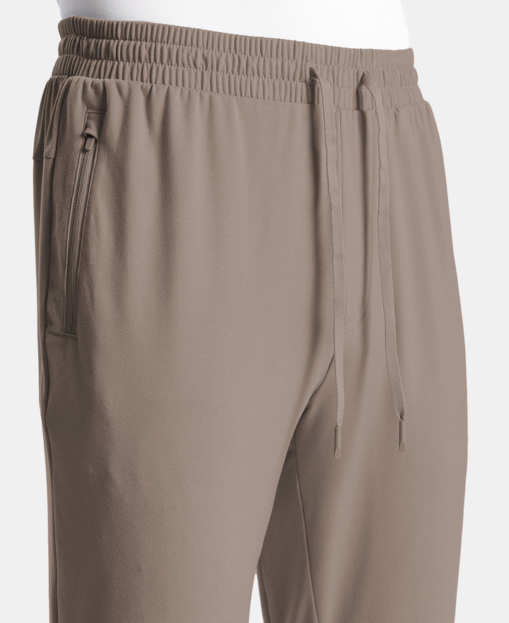 Soft Touch Microfiber Elastane Stretch Trackpant with Side Pockets and StayFresh Treatment - Dark Khaki