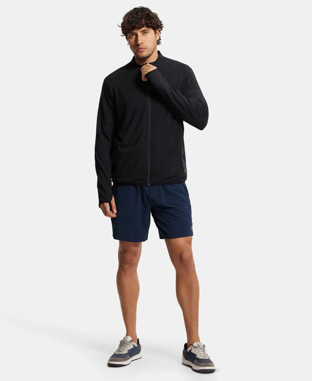 Soft Touch Microfiber Elastane Stretch Jacket with Thumbhole Styling - Black-4