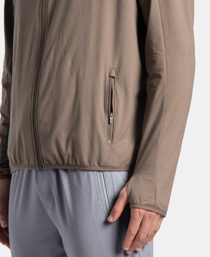 Soft Touch Microfiber Elastane Stretch Jacket with Thumbhole Styling - Dark Khaki