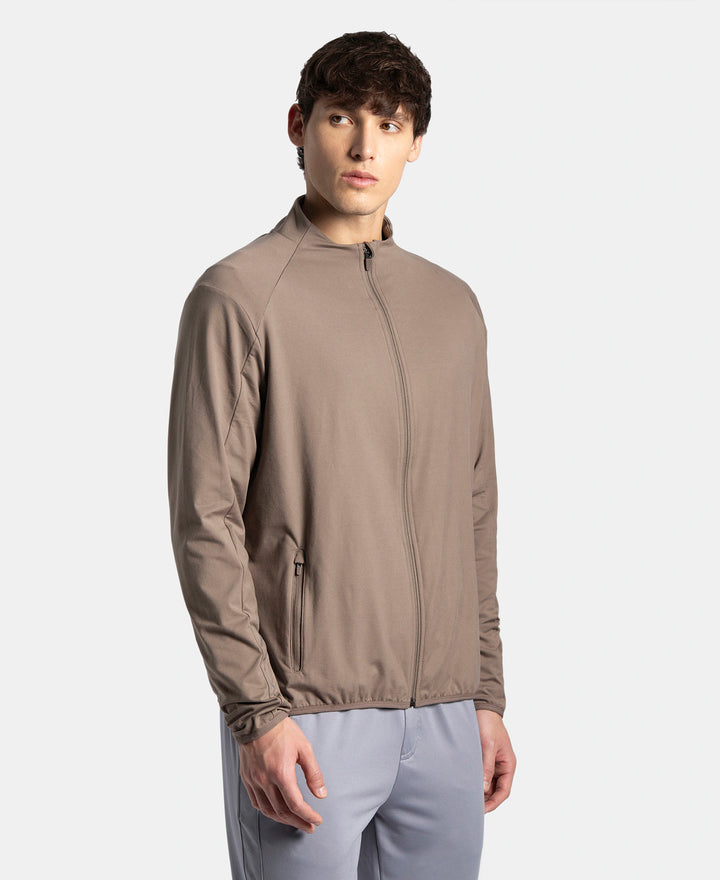 Soft Touch Microfiber Elastane Stretch Jacket with Thumbhole Styling - Dark Khaki