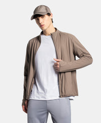 Soft Touch Microfiber Elastane Stretch Jacket with Thumbhole Styling - Dark Khaki