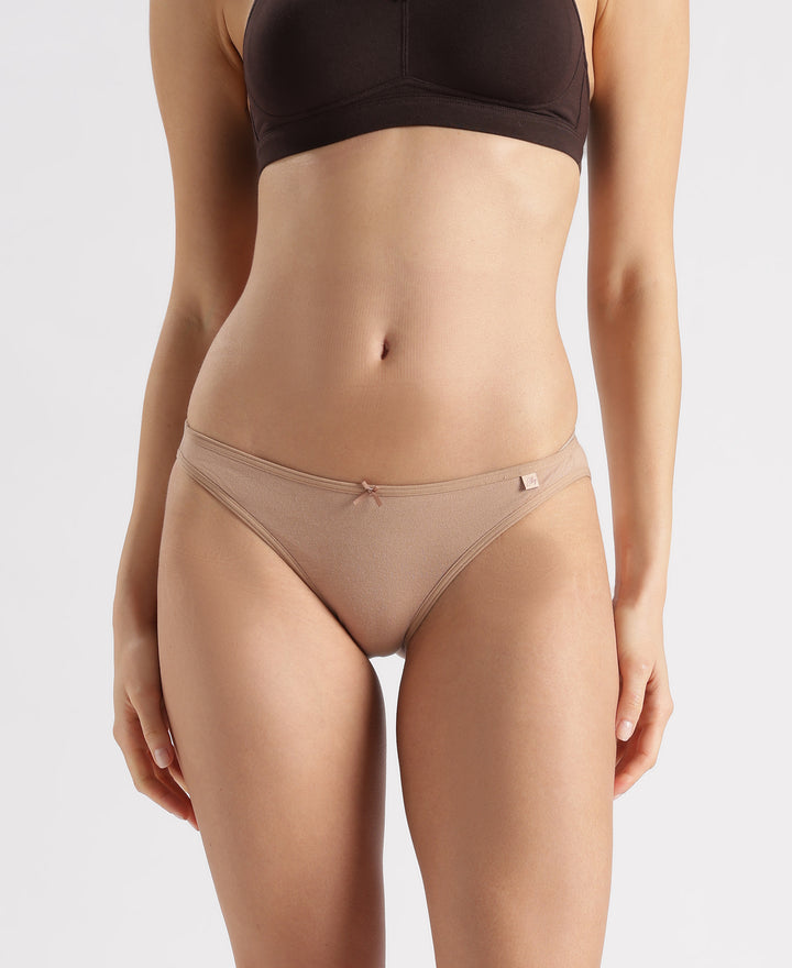 Super Combed Cotton Elastane Stretch Low Waist Bikini With Concealed Waistband and StayFresh Treatment - Almondine