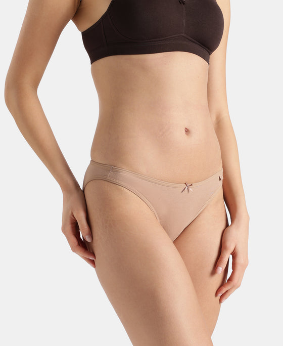 Super Combed Cotton Elastane Stretch Low Waist Bikini With Concealed Waistband and StayFresh Treatment - Almondine