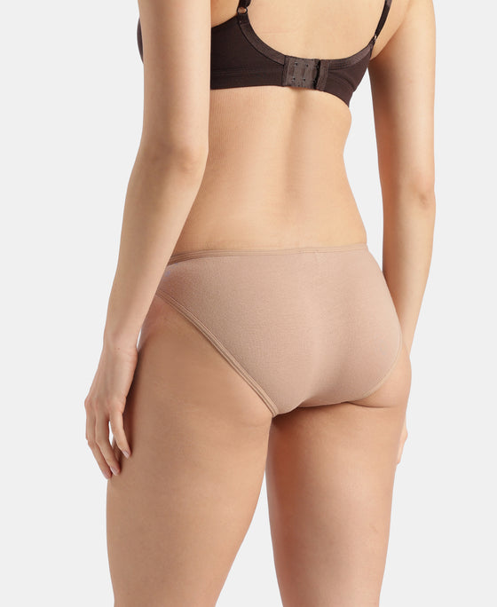 Super Combed Cotton Elastane Stretch Low Waist Bikini With Concealed Waistband and StayFresh Treatment - Almondine