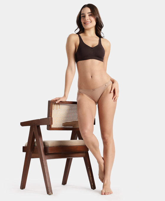 Super Combed Cotton Elastane Stretch Low Waist Bikini With Concealed Waistband and StayFresh Treatment - Almondine