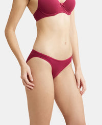 Pack of 2 Super Combed Cotton Elastane Stretch Low Waist Bikini With Concealed Waistband and StayFresh Treatment - Beet Red & Black
