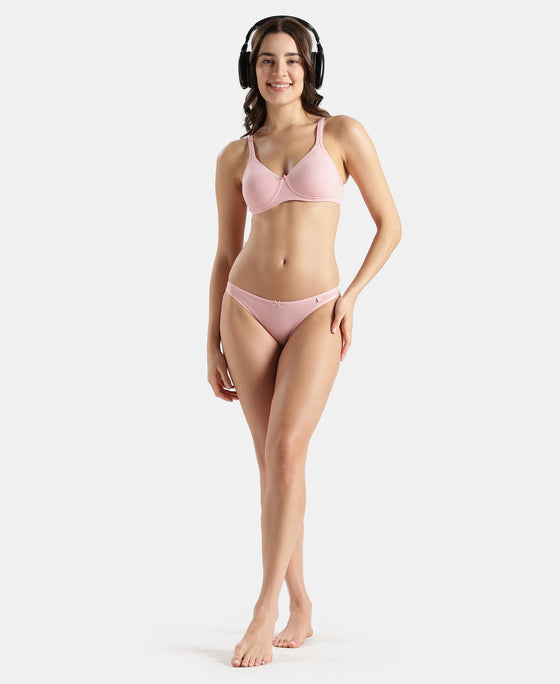 Super Combed Cotton Elastane Stretch Low Waist Bikini With Concealed Waistband and StayFresh Treatment - Crush N Blush