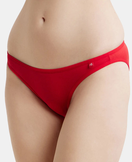 Pack of 2 Super Combed Cotton Elastane Stretch Low Waist Bikini With Concealed Waistband and StayFresh Treatment - Black & Sangria Red