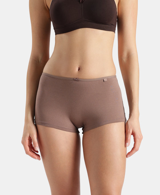 High Coverage Super Combed Cotton Elastane Stretch Boy Leg With Concealed Waistband and StayFresh Treatment - Almondine & Deep Taupe (Pack of 2)
