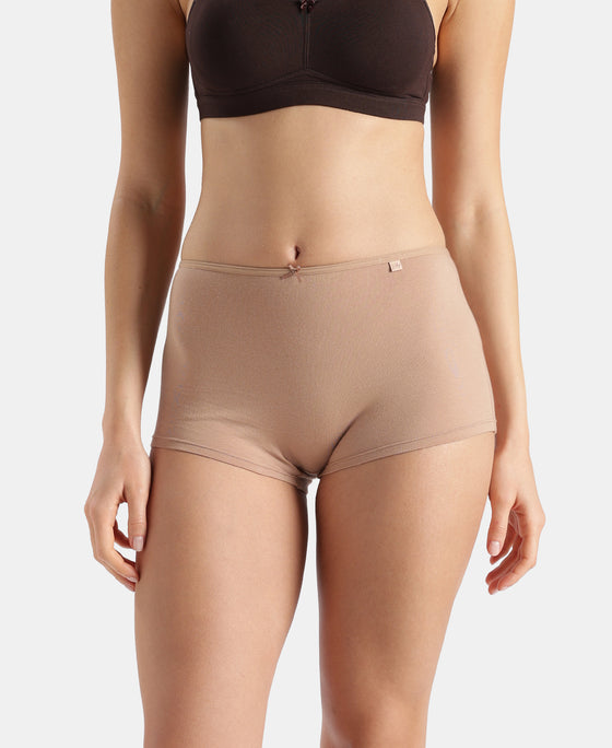 High Coverage Super Combed Cotton Elastane Stretch Boy Leg With Concealed Waistband and StayFresh Treatment - Almondine