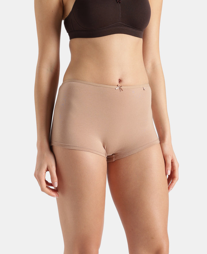 High Coverage Super Combed Cotton Elastane Stretch Boy Leg With Concealed Waistband and StayFresh Treatment - Almondine