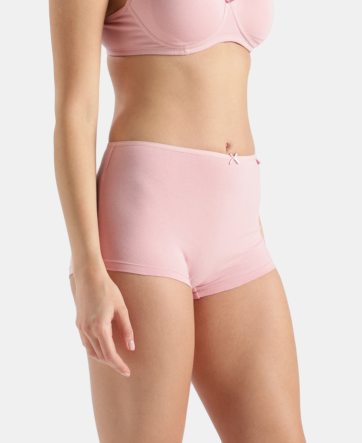 High Coverage Super Combed Cotton Elastane Stretch Boy Leg With Concealed Waistband and StayFresh Treatment - Deep Taupe & Crush N Blush (Pack of 2)