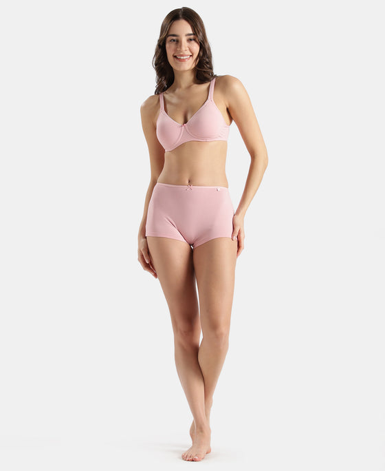 High Coverage Super Combed Cotton Elastane Stretch Boy Leg With Concealed Waistband and StayFresh Treatment - Deep Taupe & Crush N Blush (Pack of 2)