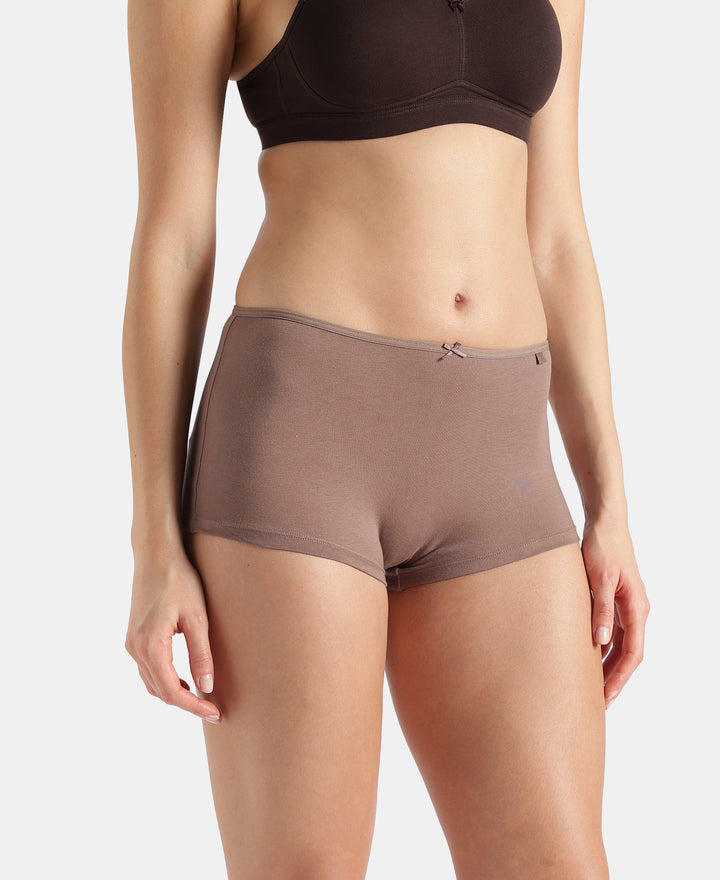 High Coverage Super Combed Cotton Elastane Stretch Boy Leg With Concealed Waistband and StayFresh Treatment - Deep Taupe & Crush N Blush (Pack of 2)
