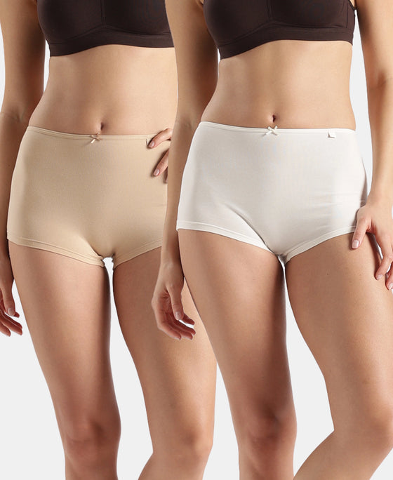 High Coverage Super Combed Cotton Elastane Stretch Boy Leg With Concealed Waistband and StayFresh Treatment - Light Skin & White (Pack of 2)