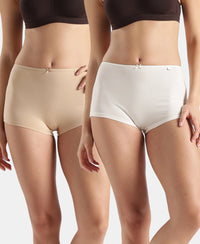 High Coverage Super Combed Cotton Elastane Stretch Boy Leg With Concealed Waistband and StayFresh Treatment - Light Skin & White (Pack of 2)