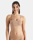 Wirefree Non Padded Super Combed Cotton Elastane Stretch Full Coverage Beginners Bra with Adjustable Straps - Almondine