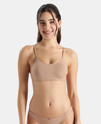Wirefree Non Padded Super Combed Cotton Elastane Stretch Full Coverage Beginners Bra with Adjustable Straps - Almondine