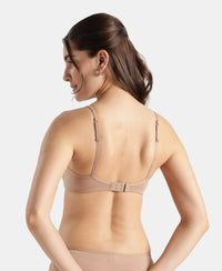 Wirefree Non Padded Super Combed Cotton Elastane Stretch Full Coverage Beginners Bra with Adjustable Straps - Almondine