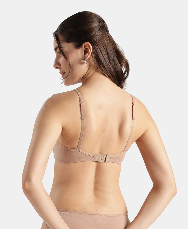 Wirefree Non Padded Super Combed Cotton Elastane Stretch Full Coverage Beginners Bra with Adjustable Straps - Almondine