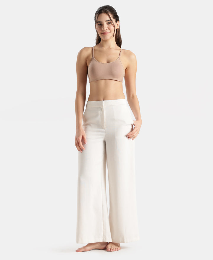 Wirefree Non Padded Super Combed Cotton Elastane Stretch Full Coverage Beginners Bra with Adjustable Straps - Almondine