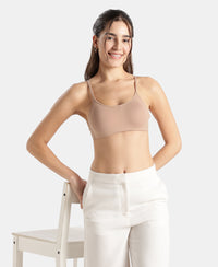 Wirefree Non Padded Super Combed Cotton Elastane Stretch Full Coverage Beginners Bra with Adjustable Straps - Almondine