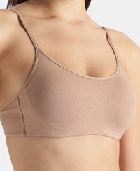 Wirefree Non Padded Super Combed Cotton Elastane Stretch Full Coverage Beginners Bra with Adjustable Straps - Almondine