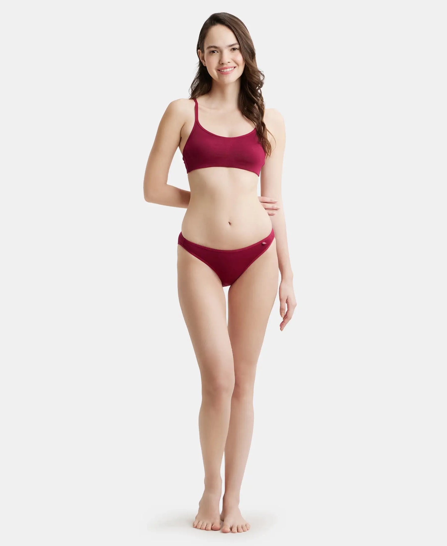 Wirefree Non Padded Super Combed Cotton Elastane Stretch Full Coverage Beginners Bra with Adjustable Straps - Beet Red