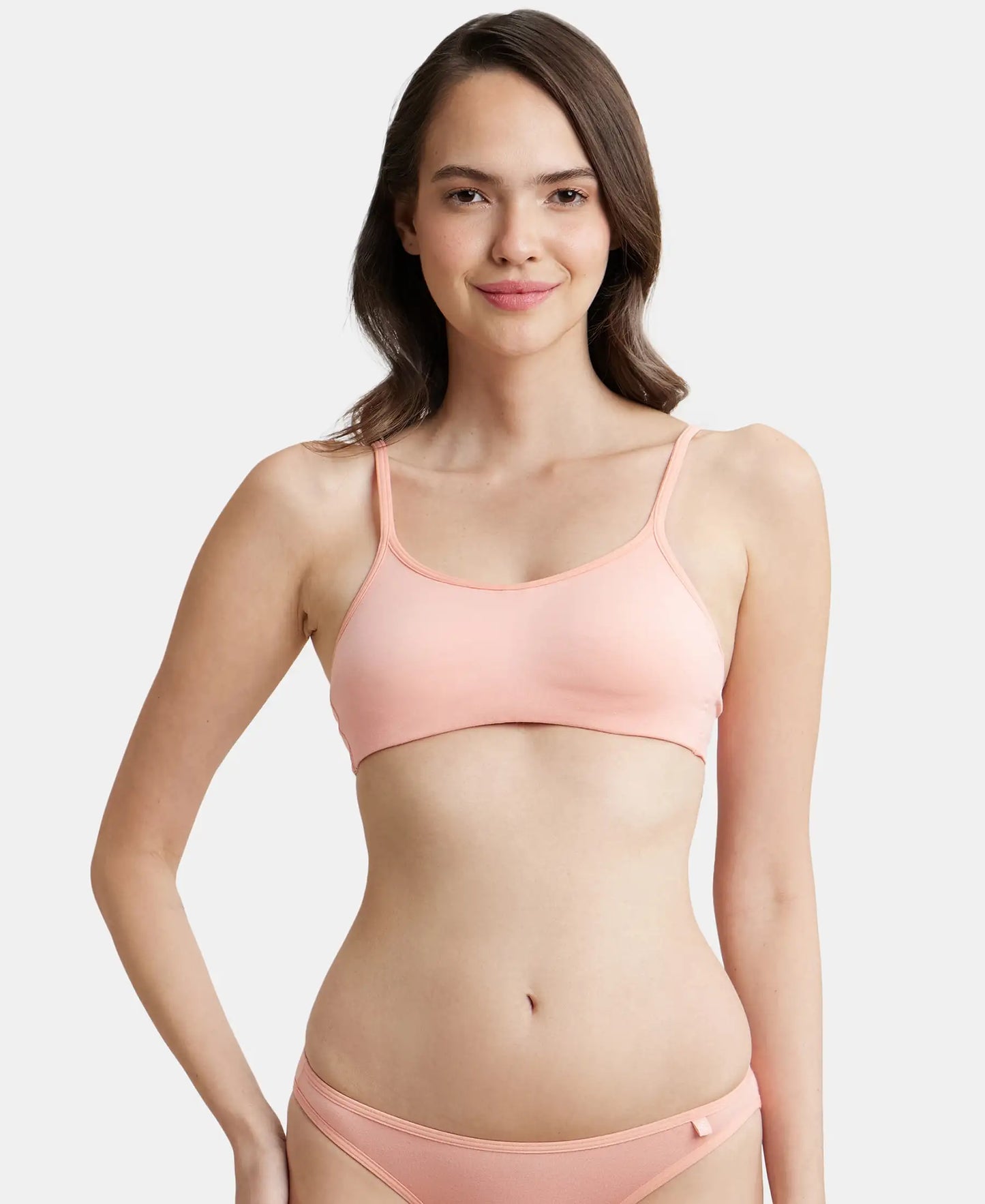Wirefree Non Padded Super Combed Cotton Elastane Stretch Full Coverage Beginners Bra with Adjustable Straps - Candlelight Peach