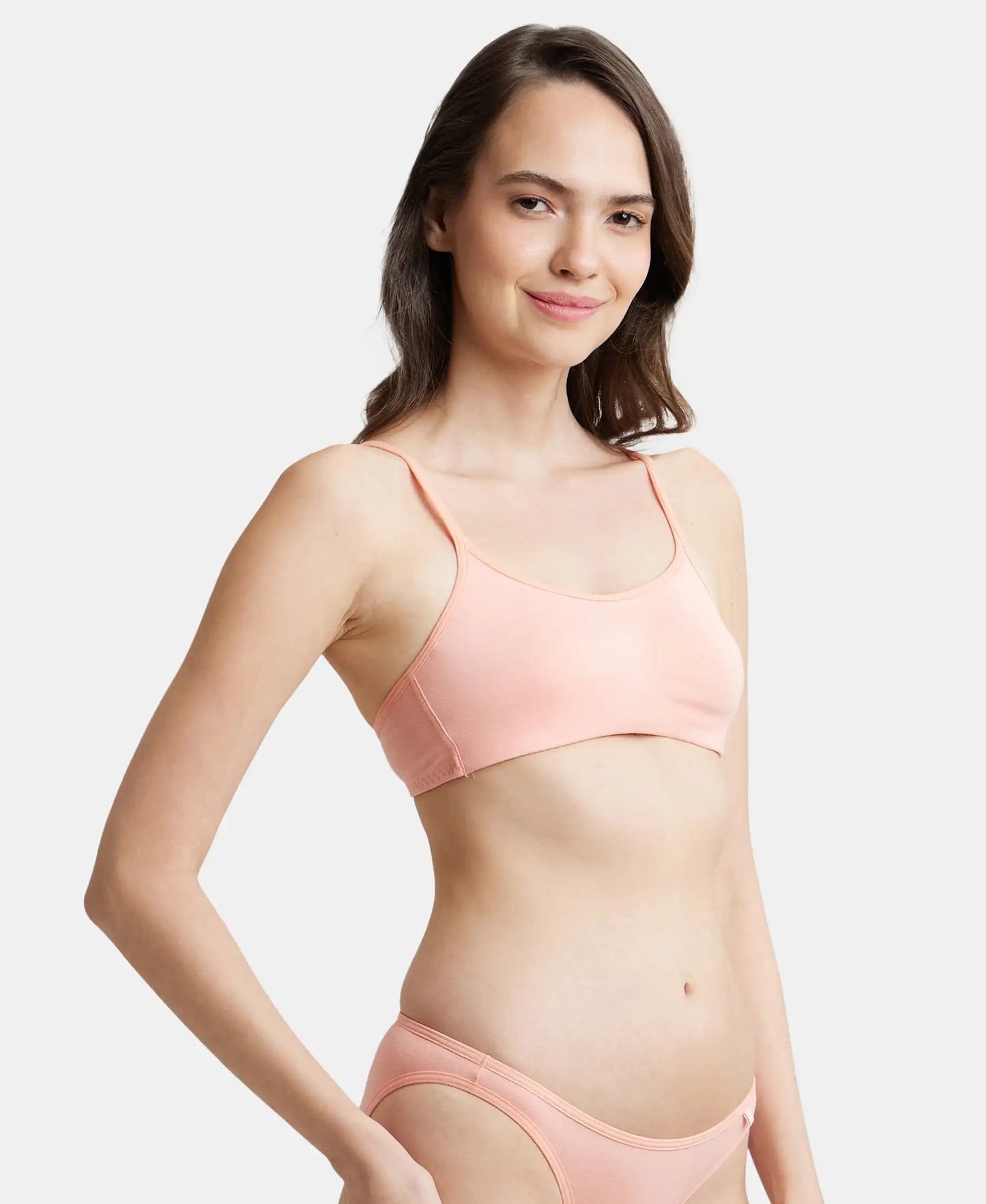 Wirefree Non Padded Super Combed Cotton Elastane Stretch Full Coverage Beginners Bra with Adjustable Straps - Candlelight Peach