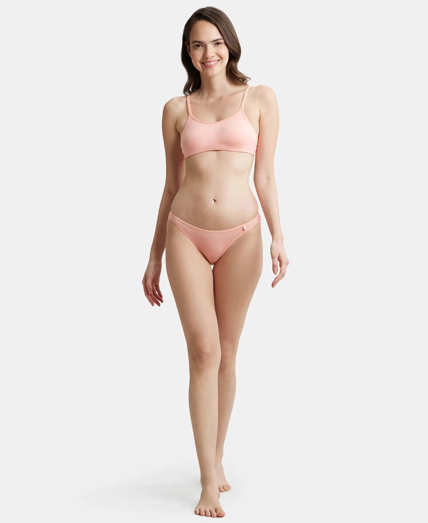 Wirefree Non Padded Super Combed Cotton Elastane Stretch Full Coverage Beginners Bra with Adjustable Straps - Candlelight Peach