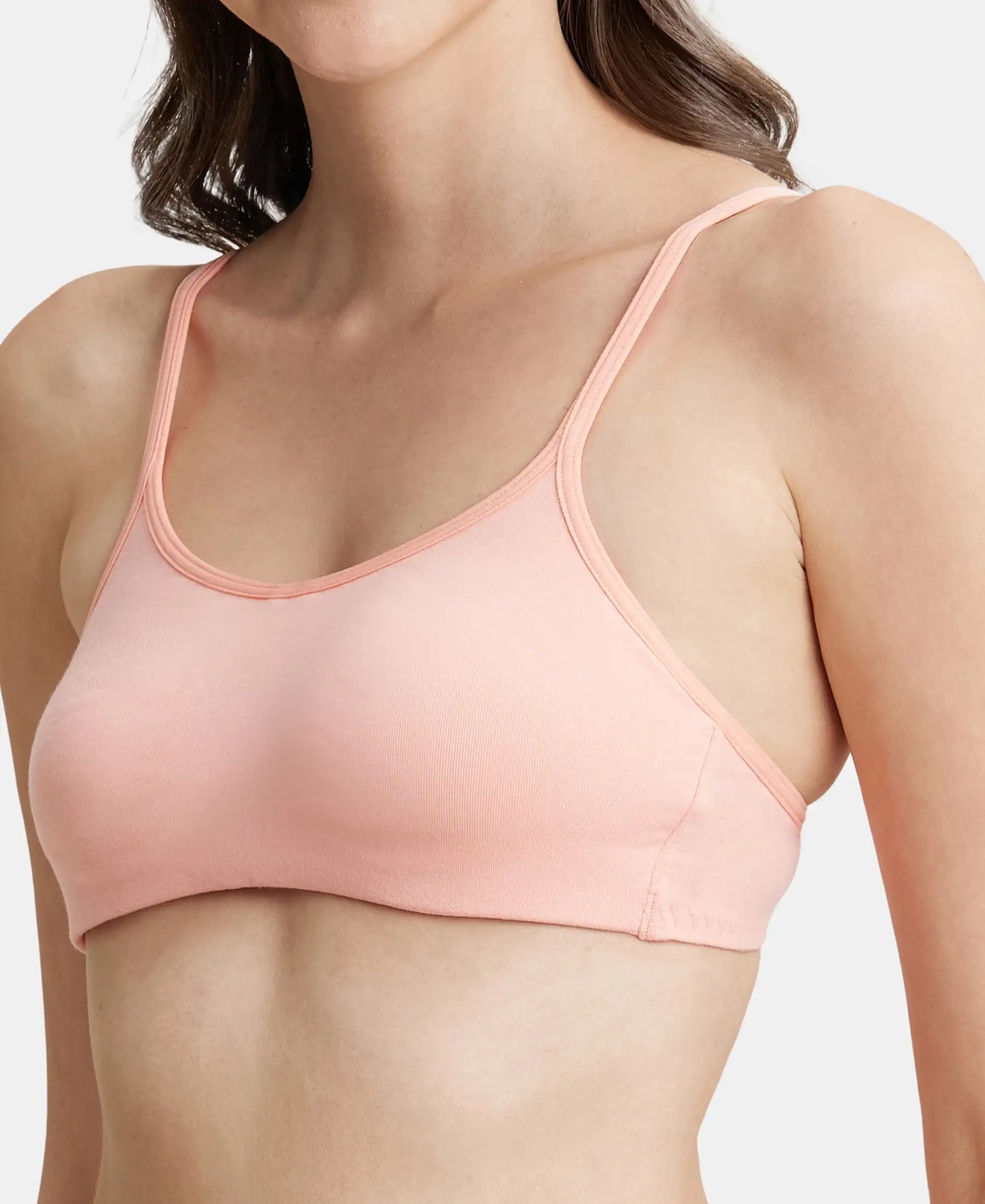 Wirefree Non Padded Super Combed Cotton Elastane Stretch Full Coverage Beginners Bra with Adjustable Straps - Candlelight Peach