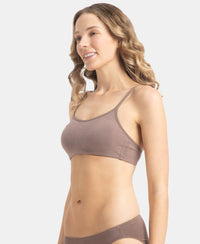 Wirefree Non Padded Super Combed Cotton Elastane Stretch Full Coverage Beginners Bra with Adjustable Straps - Deep Taupe