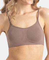 Wirefree Non Padded Super Combed Cotton Elastane Stretch Full Coverage Beginners Bra with Adjustable Straps - Deep Taupe