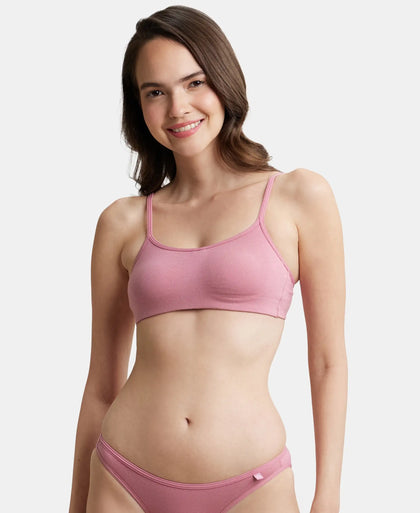 Wirefree Non Padded Super Combed Cotton Elastane Stretch Full Coverage Beginners Bra with Adjustable Straps - Heather Rose