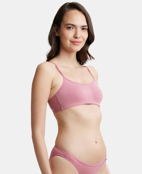 Wirefree Non Padded Super Combed Cotton Elastane Stretch Full Coverage Beginners Bra with Adjustable Straps - Heather Rose