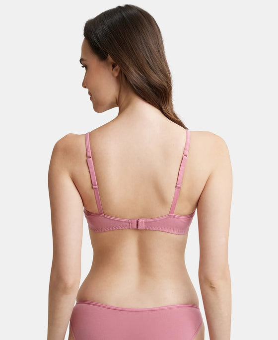 Wirefree Non Padded Super Combed Cotton Elastane Stretch Full Coverage Beginners Bra with Adjustable Straps - Heather Rose