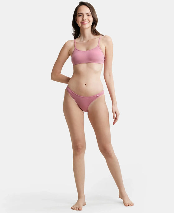 Wirefree Non Padded Super Combed Cotton Elastane Stretch Full Coverage Beginners Bra with Adjustable Straps - Heather Rose