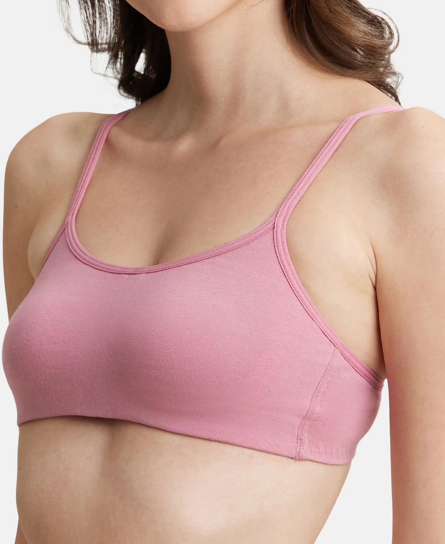 Wirefree Non Padded Super Combed Cotton Elastane Stretch Full Coverage Beginners Bra with Adjustable Straps - Heather Rose