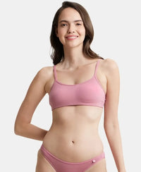 Wirefree Non Padded Super Combed Cotton Elastane Stretch Full Coverage Beginners Bra with Adjustable Straps - Heather Rose