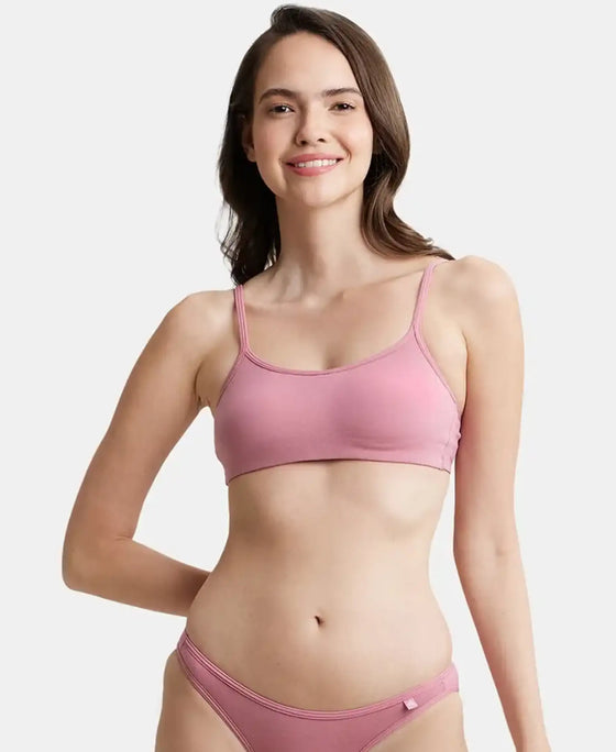 Wirefree Non Padded Super Combed Cotton Elastane Stretch Full Coverage Beginners Bra with Adjustable Straps - Heather Rose