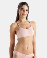 Wirefree Non Padded Super Combed Cotton Elastane Stretch Full Coverage Beginners Bra with Adjustable Straps - Peach Skin