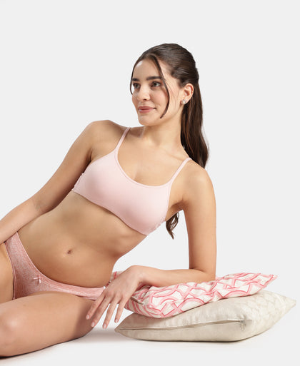 Wirefree Non Padded Super Combed Cotton Elastane Stretch Full Coverage Beginners Bra with Adjustable Straps - Peach Skin