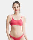 Wirefree Non Padded Super Combed Cotton Elastane Stretch Full Coverage Beginners Bra with Adjustable Straps - Ruby