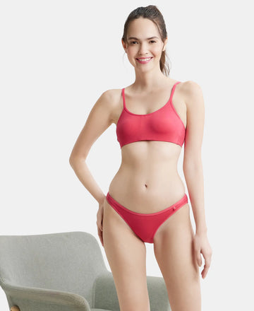 Wirefree Non Padded Super Combed Cotton Elastane Stretch Full Coverage Beginners Bra with Adjustable Straps - Ruby