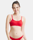 Wirefree Non Padded Super Combed Cotton Elastane Stretch Full Coverage Beginners Bra with Adjustable Straps - Sangria Red