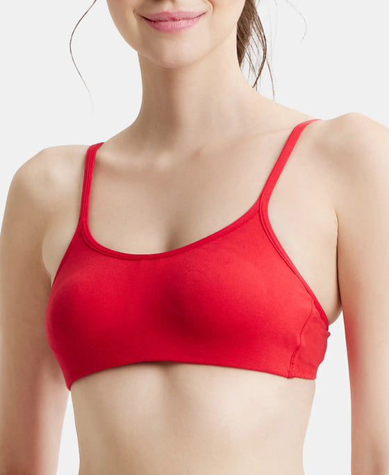 Wirefree Non Padded Super Combed Cotton Elastane Stretch Full Coverage Beginners Bra with Adjustable Straps - Sangria Red